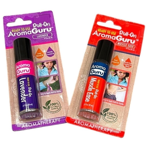 Aroma Guru Set of 2 Roll On Aromatherapy Essential Oils, Lavender & Muscle Ease - Picture 1 of 13